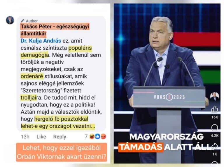 Kulja András szerint az államtitkár a TISZA-nak segít, nem Orbán Viktornak